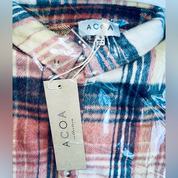 NWT ACOA COLLECTION BALBOA PLAID WOOL BLEND SHACKET - MAUVE💖MULTI, Sz.S, BNWTIB - Picture 7 of 8
